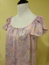 Vtg Miss Elaine Silk Essence Nightgown Floral Cap/Paneled Sleeve Size Medium