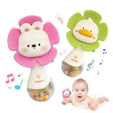 2 PCS Baby Rattles Teething Toys 3-6 Month, Baby Toys for 0-12 Months Sensory