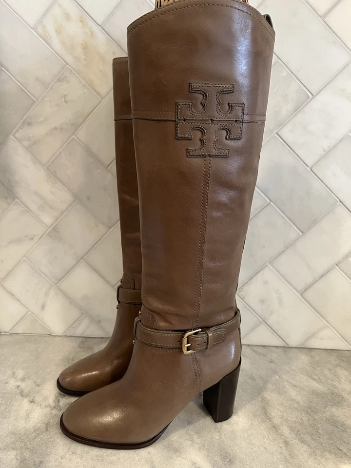 Tory Burch Blaire Heeled Leather Riding Boots Brown/Taupe Size 7 M - Image 2 of 4