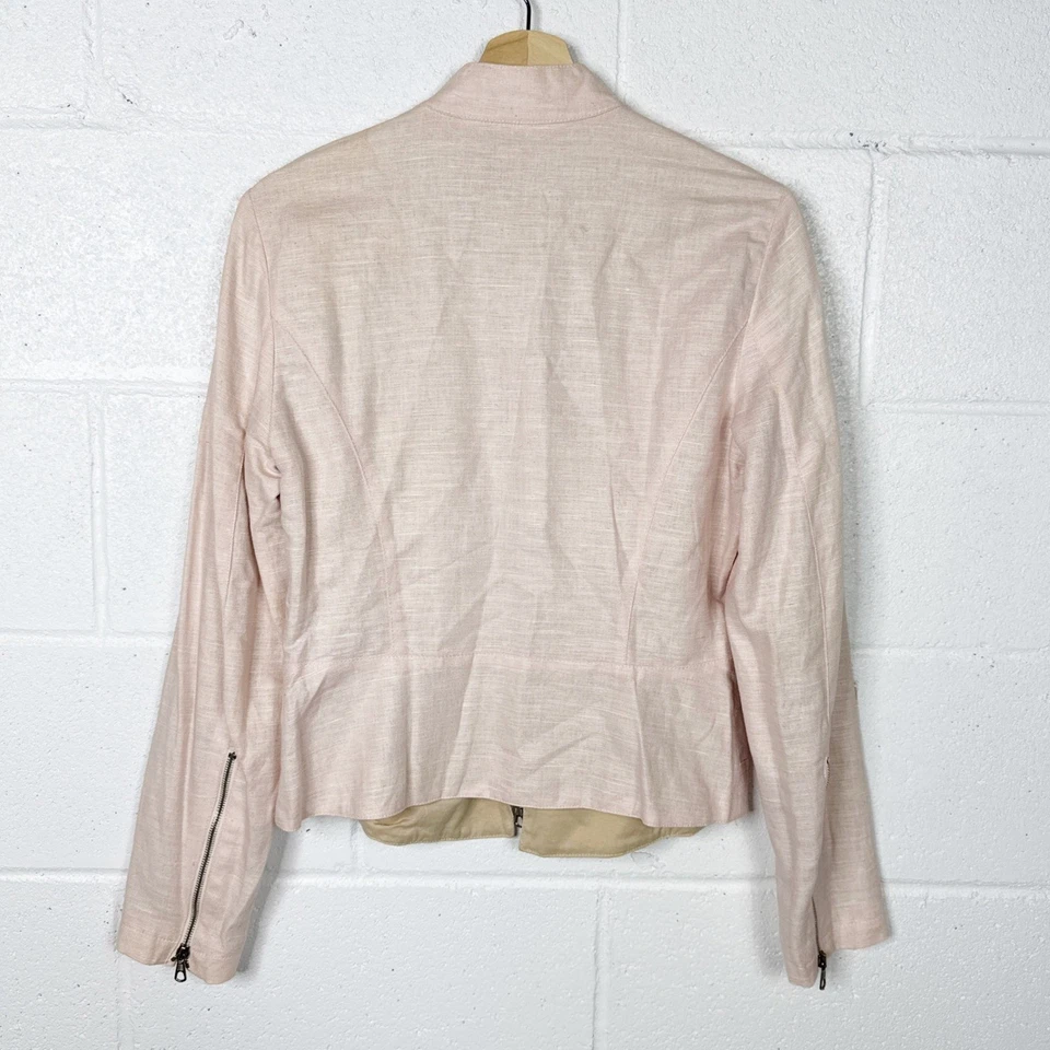 Jaqueta de Moto Brunello Cucinelli Feminina Mescla de Linho com Zíper Rosa Tamanho Grande - Imagem 2 de 4
