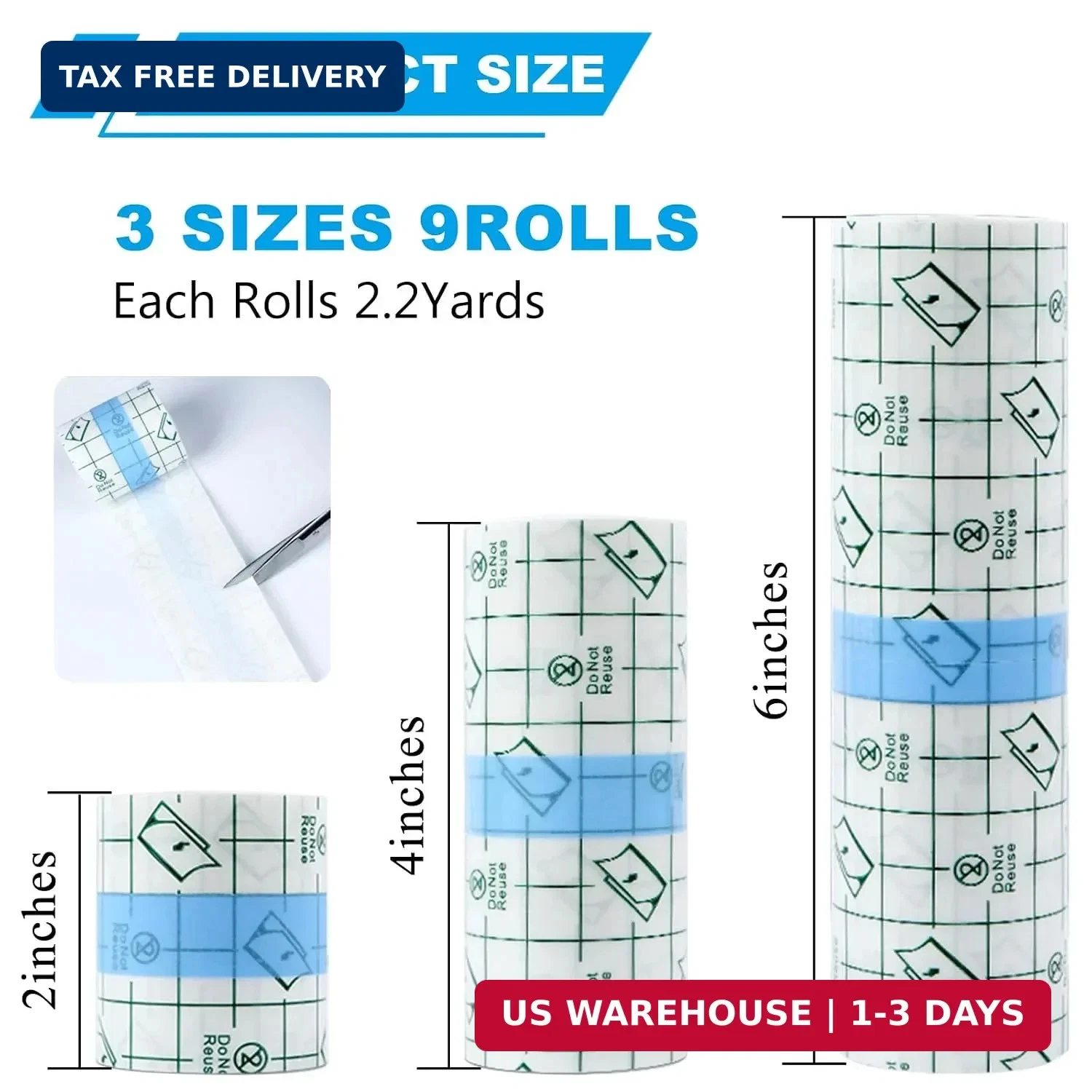 Emalla 9 Rolls Second Skin Tattoo Cover Waterproof Tattoo Aftercare Bandage image 2