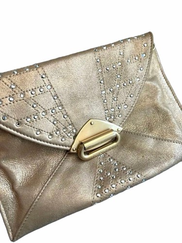 Jimmy Choo Gold Leather Clutch Bag with Removable Strap New Japan