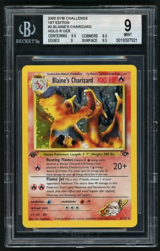 Pokemon Blaine's Charizard 2000 Gym Challenge 1st Edition Holo R UER BGS 9