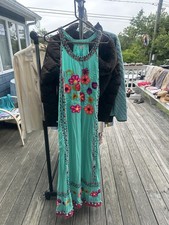 LulaSoul Boho Embroidered Maxi Dress - Teal with Pink Floral Accents. Brands New