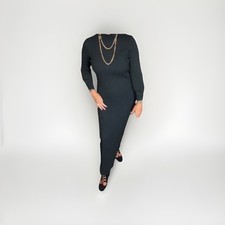 Vintage 80s St. John Black Long Sleeve Sweater Santana Knit Column Gown Dress