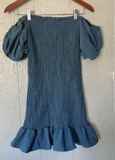 BiBi Puff Sleeve Smocked Bodycon Mini Dress Size M Lined Party Cocktail