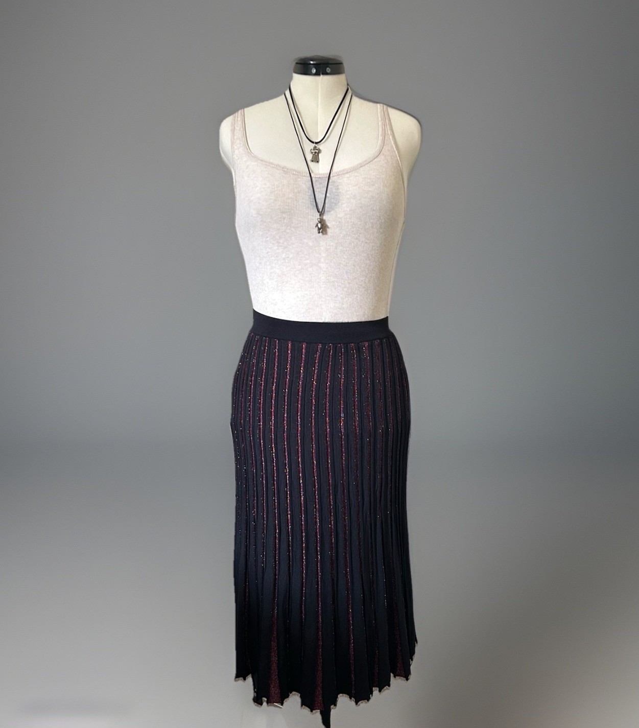 Marine Layer Black Penny Pleated Metallic Midi Skirt XS Academia Preppy Holiday