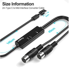 USB C MIDI Cable 6ft with Type C to USB Adapter