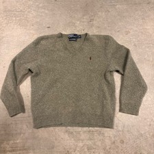 Polo Ralph Lauren Lambswool Sweater Mens Small Green V-Neck Pullover Preppy Pony