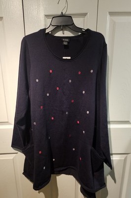 Evans Women's Navy Polka Dot Pullover Sweater Plus Size 26/28 Knit Pocket-NWT