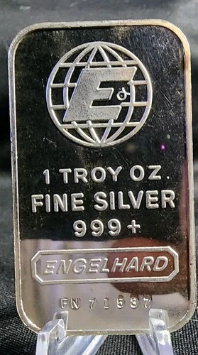 Vintage Engelhard Classic Globe E Rare 1 oz. Silver .999 Bar Ingot S# FN-71537