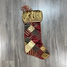 Christmas Stocking Victorian Style Villa Bacci Luxury String Fringed Patch 25”