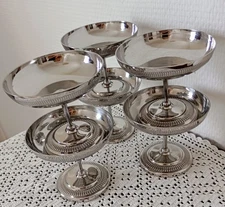 Vintage Dessert Bowls MCM 6 Stainless Pedestal Ribbed French READ ALL