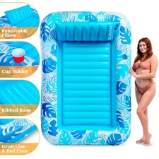 NEW Large Inflatable Tanning Pool Lounger 70"x46" – Float for Adults, Blue White