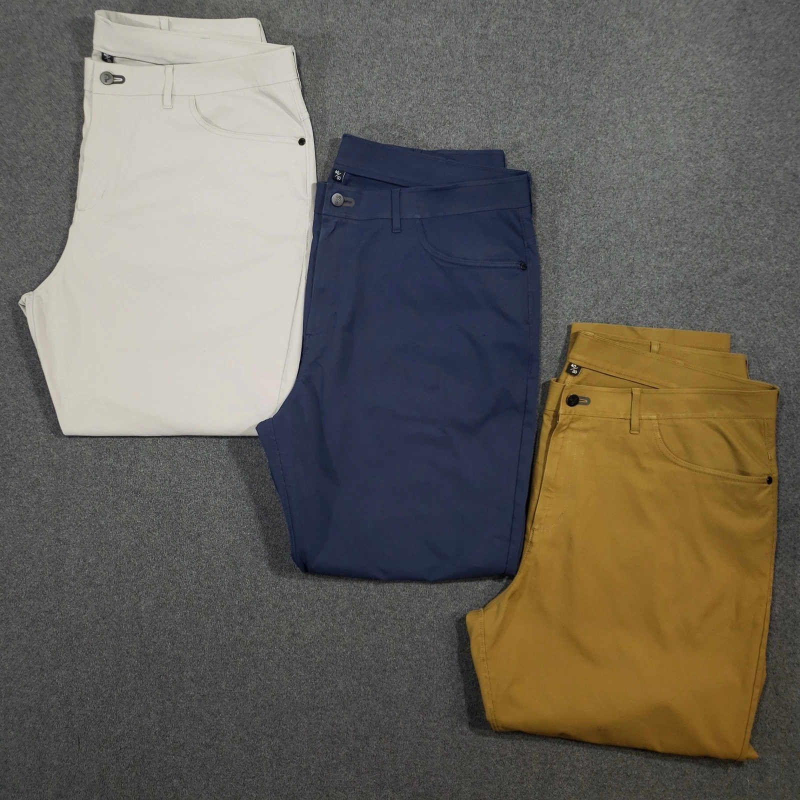 Lot of 3 Public Rec Dealmaker 5 Pocket Pants Mens 40x30 Gray Khaki Blue Stretch
