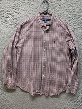 Ralph Lauren Shirt Mens XL 17 Red Plaid Long Sleeve Logo Button Up