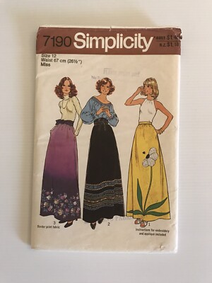 Simplicity 7190 Vintage 70s Sewing Pattern Maxi Skirt (gathered at