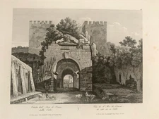 Pietro Barboni Old Master Antique 1826 Engraving Views of Rome Arch of Drusus