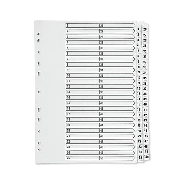 Q-Connect 1-50 Index Multi-Punched Tab Divider Reinforced A4 White KF97057