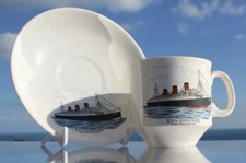 CUNARD WHITE STAR LINE RMS QUEEN MARY AS SOLD ONBOARD CUP & SAUCER C-1950'S