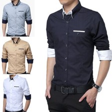 New Mens Dress Shirts Long Sleeves Casual Slim Business Work Camisas Shirts Tops