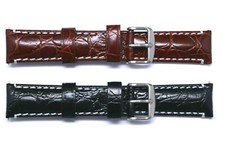 20mm 22mm Black or Brown HQ Crocodile Grain Leather Water Resistant Watch Band