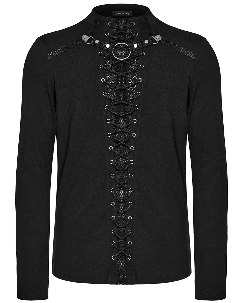 PUNK RAVE LAMIA SHIRT トップス PUNK RAVE Men's Punk Sexy Gauze Rough Edges Slim T-shirt