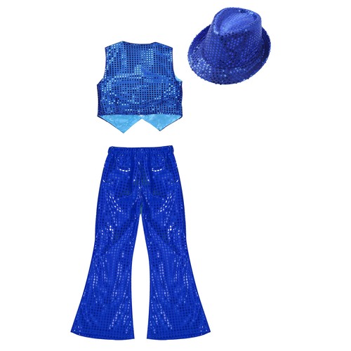 Kids Boys Girls Vest Festival Waistcoat Sequined 3Pcs/Sets Sequins Clothing Set - Picture 50 of 71