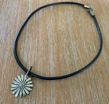 Silpada 925 sterling silver black leather grunge gothic Daisy pendant necklace