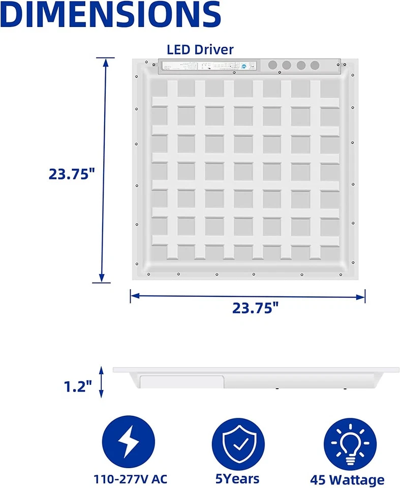 2x2 Drop Ceiling Light Fixture, 45W 5000K Recessed Back-Lit LED Flat Panel Light - Image 4 of 4