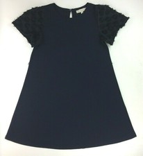 Loft Women's XS Swing Dress Navy Blue Polka Dot Short Sleeve Crew Neck Casual