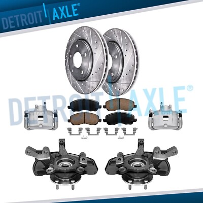 Front Steering Knuckles Drilled Rotors Calipers Kit for Patriot Compass Caliber