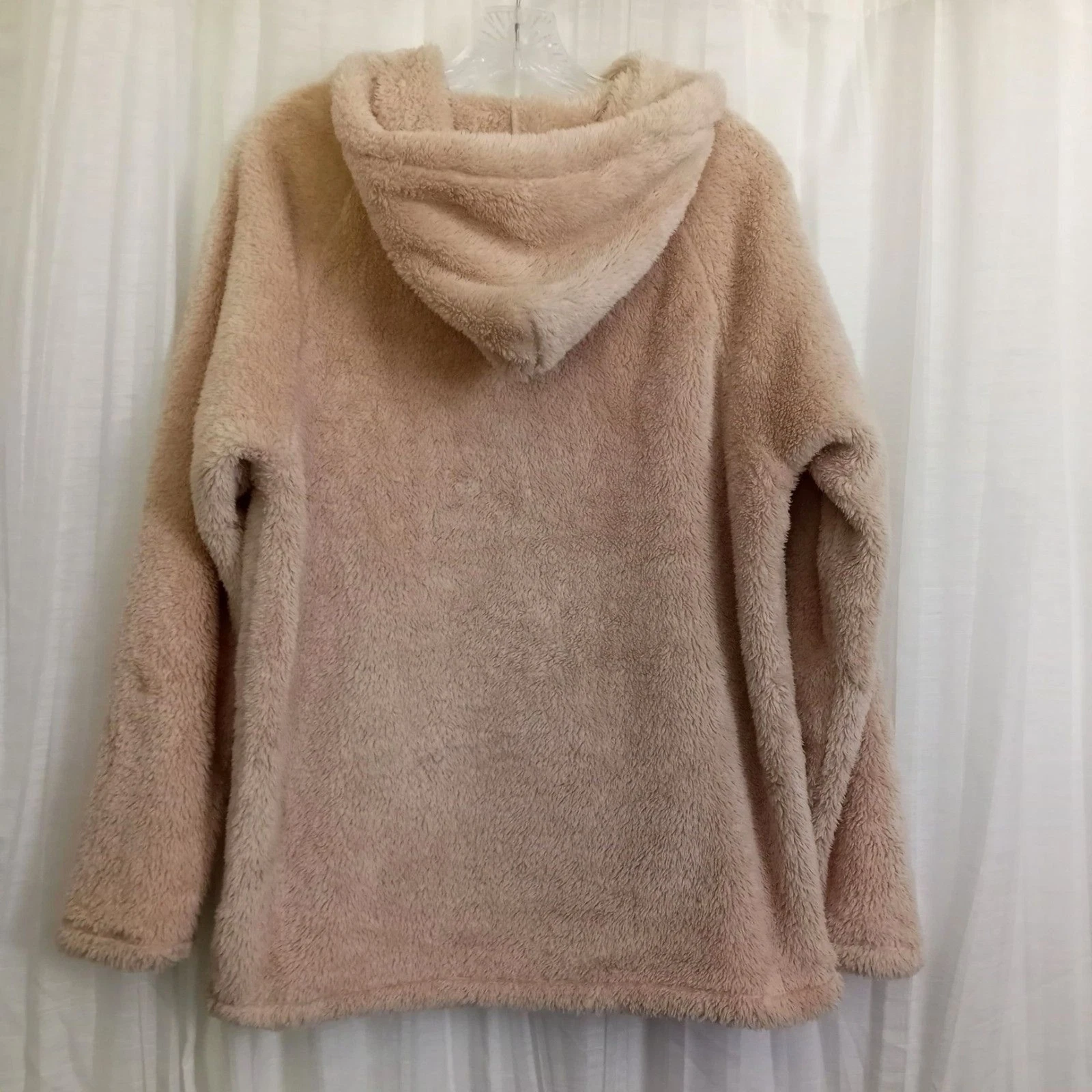UNDERCOVER Victoria's Secret ROSA Teddy Pullover Felpa con Cappuccio Accogliente Sherpa Tan Nero 1 2 Zip VS S