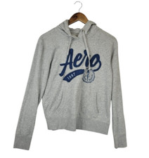 Aeropostale Y2K Hoodie Womans L Gray Embroidered Aero 1987 Long Sleeve