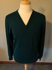 Men's Alan Paine Green Lambswool V-Neck Sweater-L Large 52 -Made in England