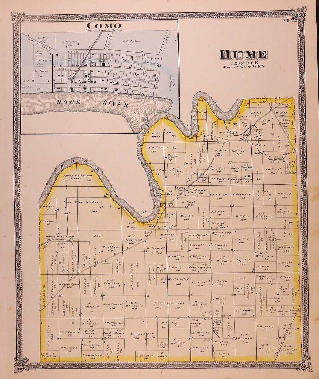 1872 Plat Map HUME Twp., WHITESIDE Co., ILLINOIS COMO (15x17)19