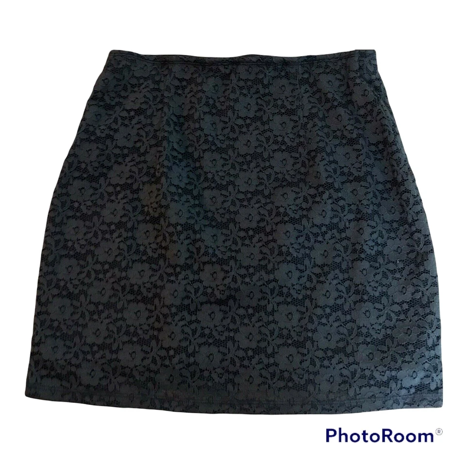 Falda Hollister Floral Encaje Mini Pull On Elastizada Azul Marino Falda Lápiz Talla M Foto 3 de 4