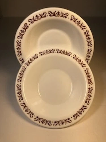 Vtg Anchor Hocking 928 Brown Filigree Milk Glass Cereal Bowl, Set of 2