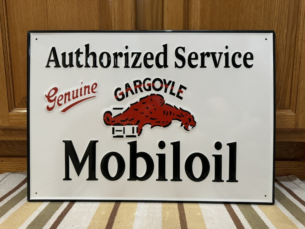 Gargoyle Mobiloil Sign Service Gas Oil Garage Parts Bar Vintage