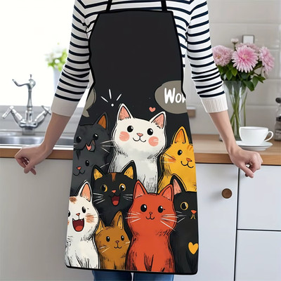 Süße Katzenmuster Polyester Schürze lebendig Cartoon Katzen mit Herzen & Sternen Design