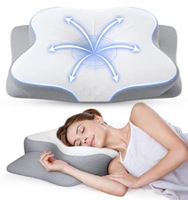 Cervical Pillow for Neck Pain Relief - Ergonomic Memory Foam Pillow with Cool...