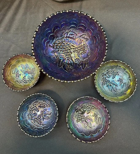 Vintage Imperial Amethyst Carnival Grape Berry Bowl Set, 5 piece Set