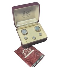 Vintage Hickok Mother Of Pearl Square Cuff Links  Shirt Studs Set In Box  NOS 