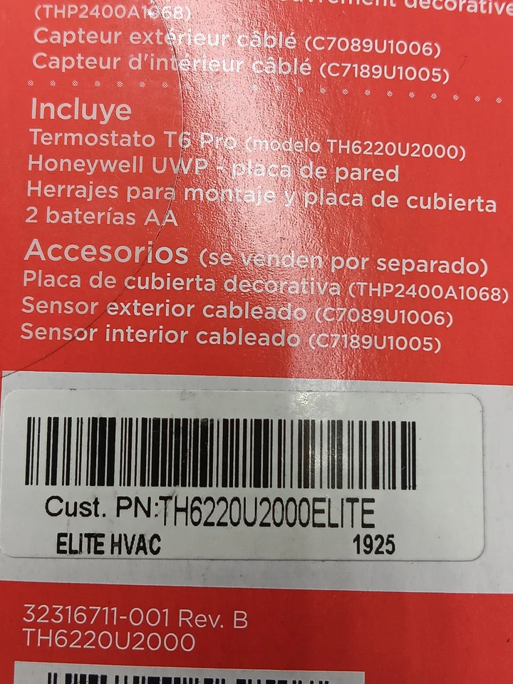 Honeywell *CONTRACTOR BRANDED - see pics* T6 PRO TH6220U2000 Thermostat - Image 4 of 4