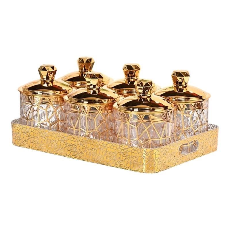 Practical Clear Countertop Storage Jars With Sophisticated Golden Embellishment