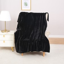 Mainstays Black Stripe Faux Fur Throw, 50" x 60", Adult/Teen