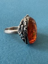 Vintage USSR Latvia Baltic Amber .925 Sterling Silver Ring Size 6.5  