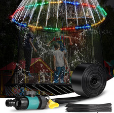 Trampoline Sprinkler with 39. 4Ft LED Lights 39 Ft Long Outdoor Trampoline Water
