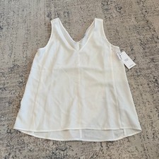 Nordstrom Everyday canotta donna scollo a V bianca blusa senza maniche piccola NUOVA