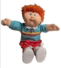 Vintage 1989 Cabbage Patch Kids Boy Doll Red Hair Blue Eyes Striped Shirt Coleco